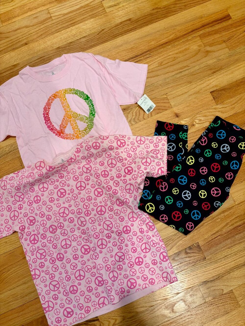 Rugged Bear Peace Sign Tee Bundle + Children's Place Peace Leggings | 3 Pc